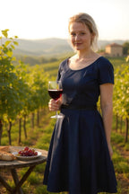 Navy blue jacquard dress