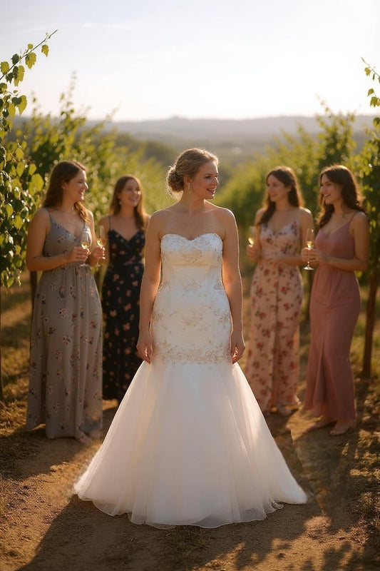 Off-white organza wedding dress