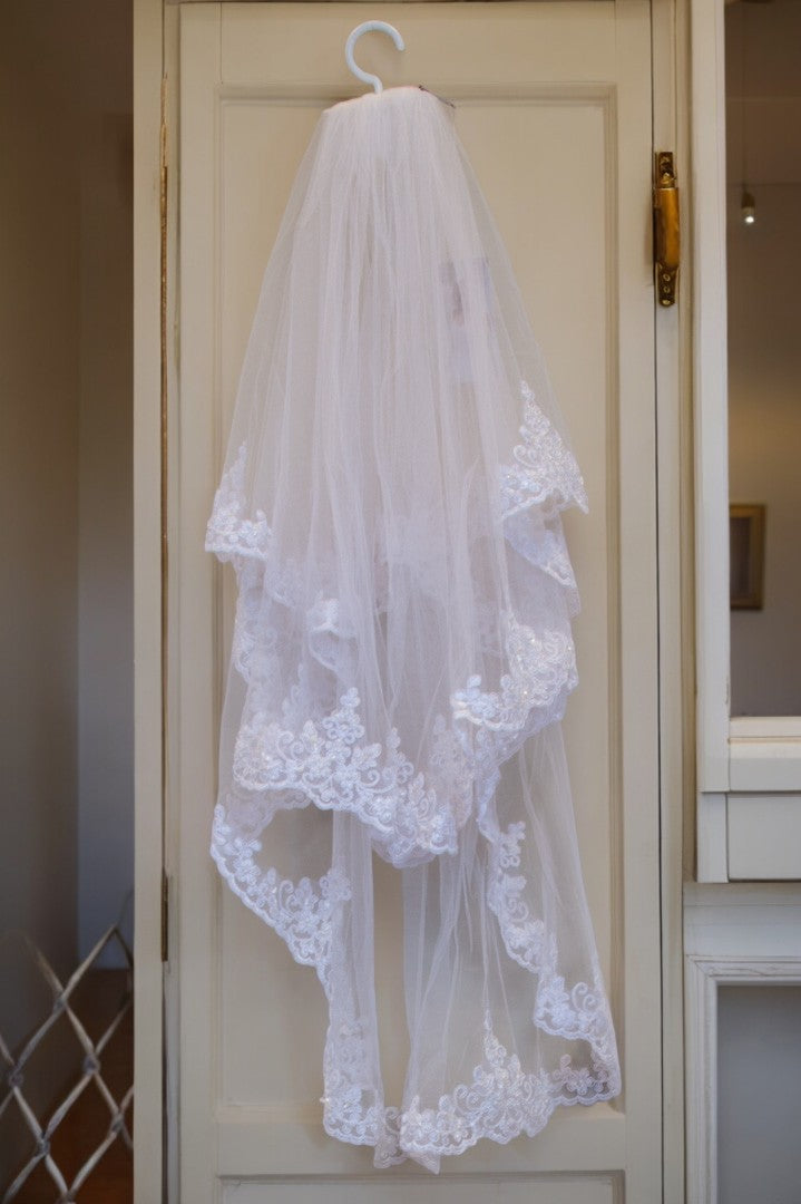 Bianco Evento lace-trimmed bridal veil