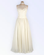 Off-white wedding dress with chiffon skirt