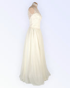 Off-white wedding dress with chiffon skirt