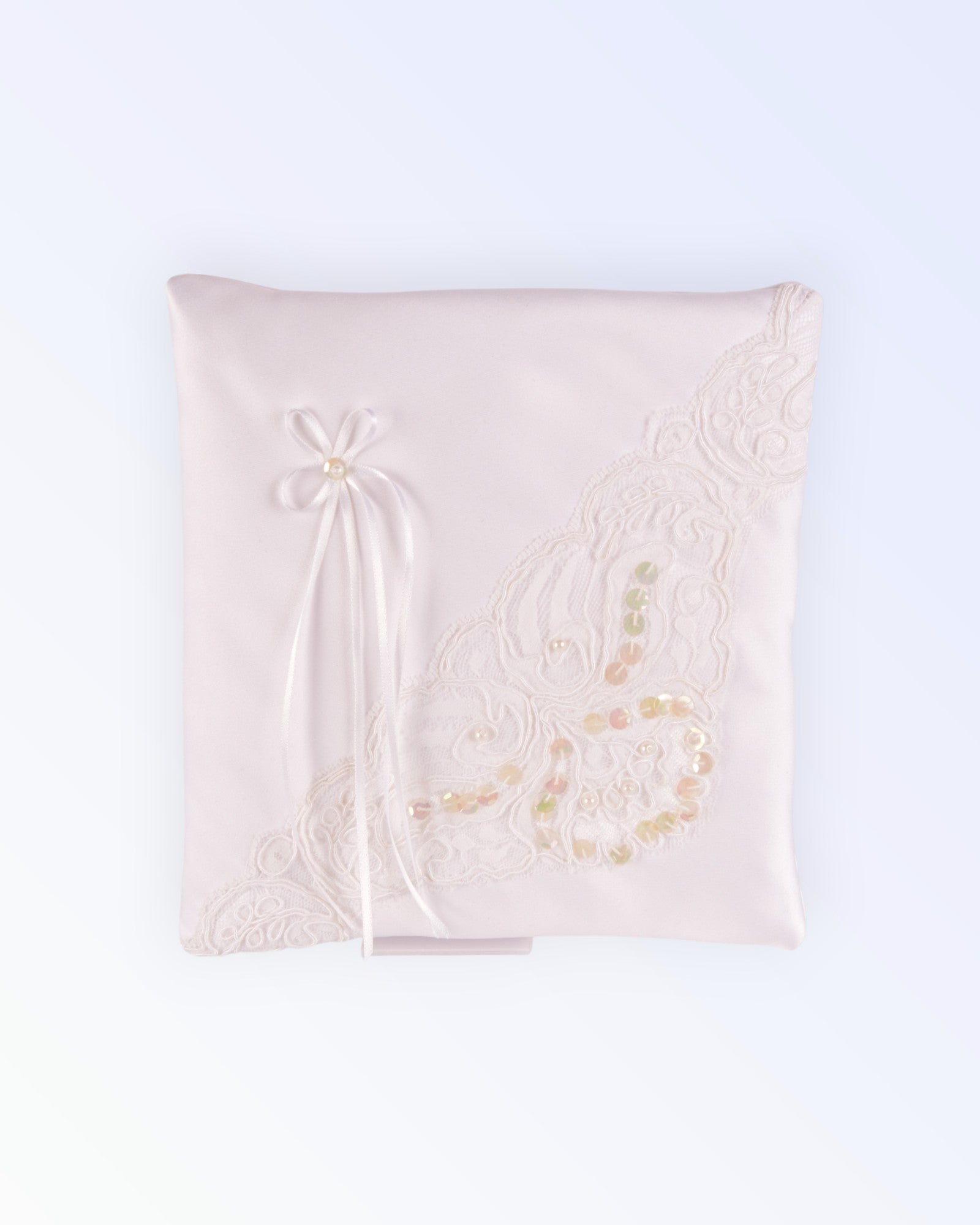 White satin ring pillow