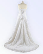 Off-white lace wedding dress with train