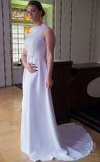 White knit wedding dress with a train