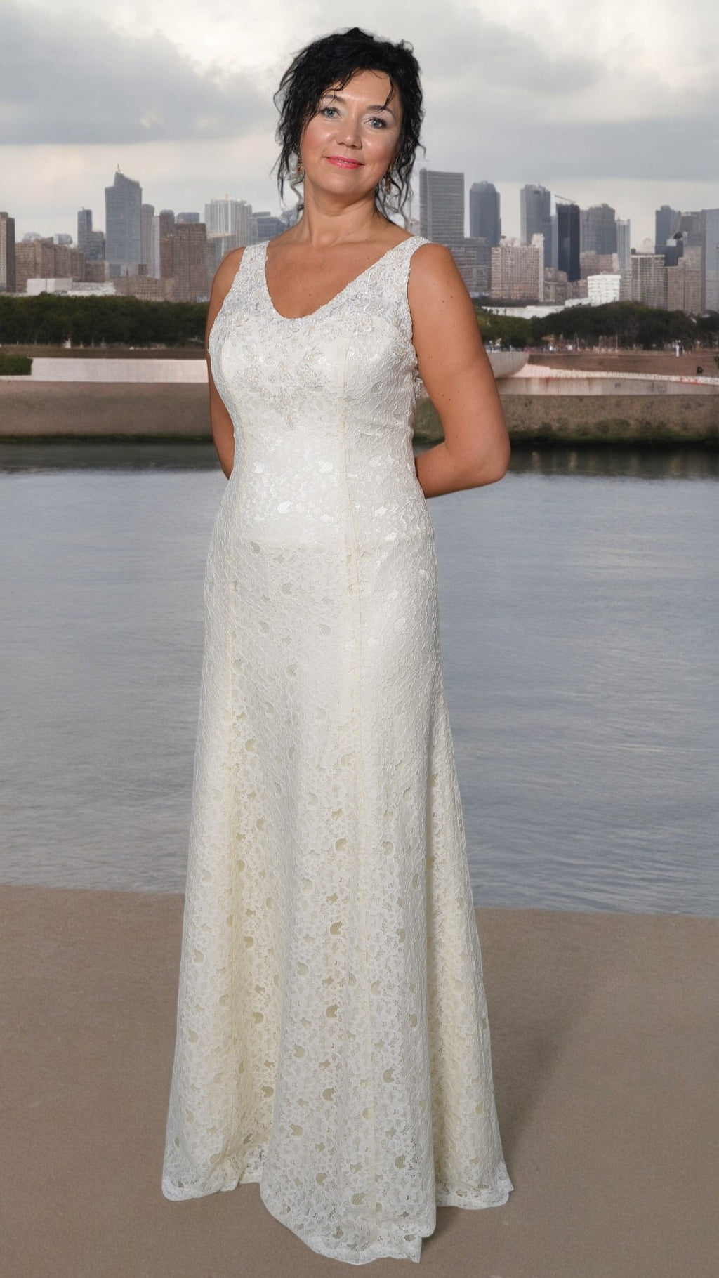 Off-white lace wedding dress