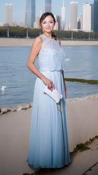 Light blue chiffon long formal dress