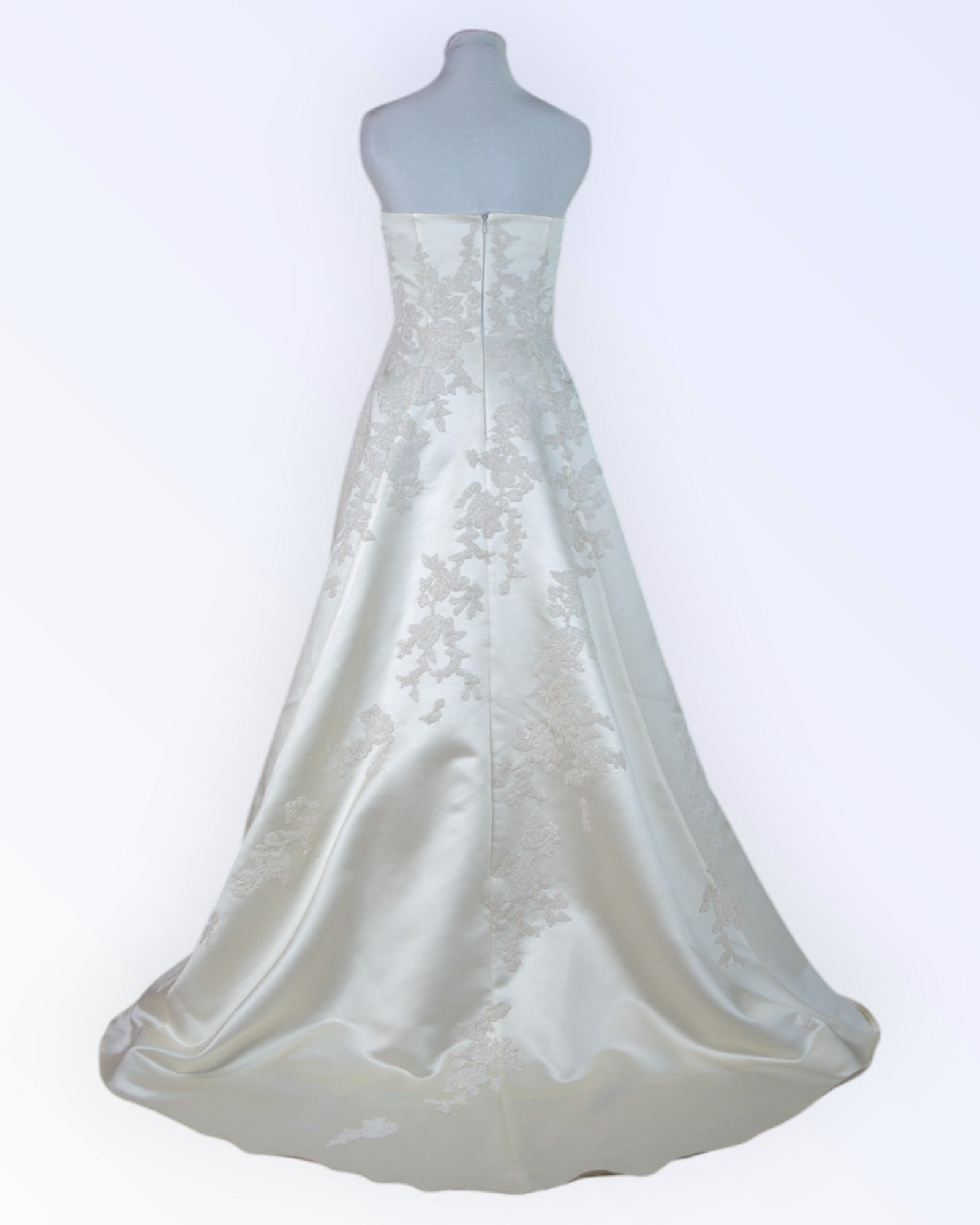 Off-white wedding dress with train